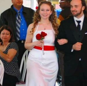 White tea-length dress, dyable size 8 (i think)